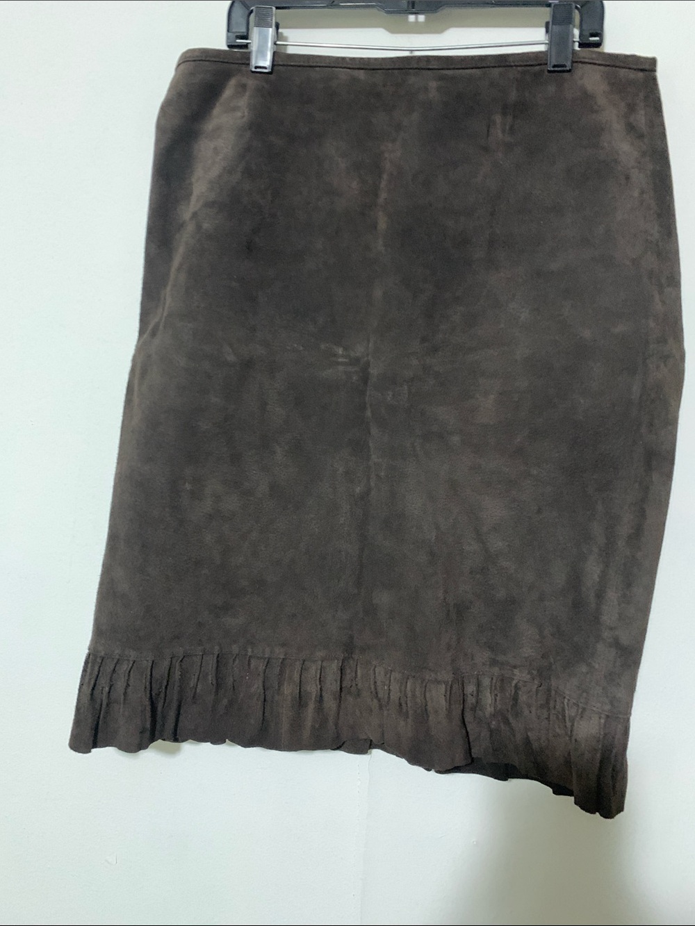 Newport News Dark Brown Suede Pencil Skirt with Ruffle Hem